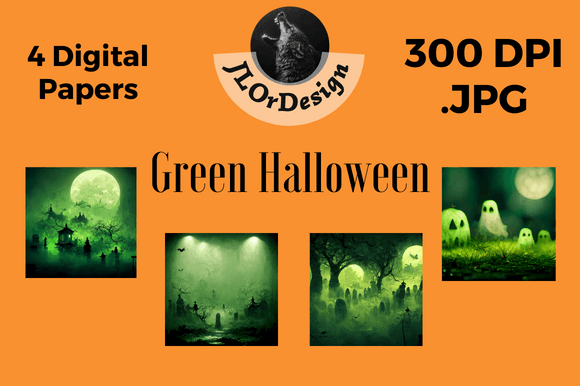 4 Green Halloween Digital Papers: Unconventional Design Assets