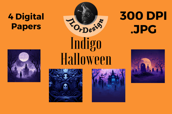 4 Indigo Halloween Digital Papers: Elevate Your Seasonal Designs