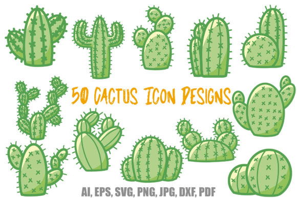 50 Green Cactus Icon SVG Design Sticker: Modern Visual Assets