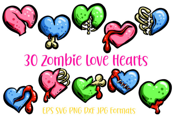 Spooky Romance: 30 Zombie Love Hearts Halloween Cartoon Designs