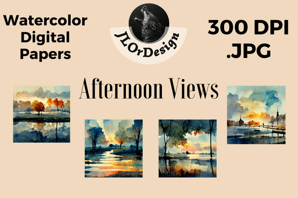 Watercolor Afternoon View Digital Papers for Design